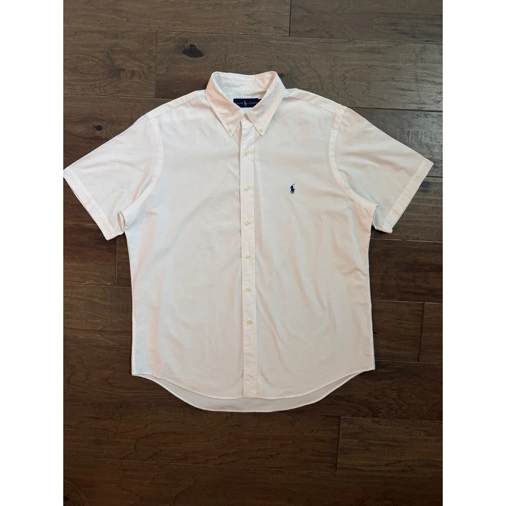 Polo Ralph Lauren Mens XL White Short Sleeve Button Down Shirt Cotton Poplin